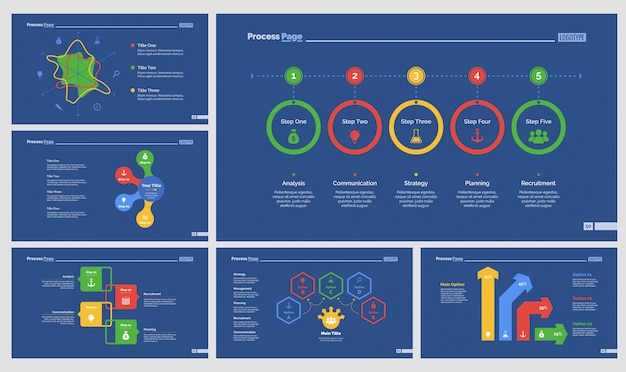 Vector gratuito seis plantillas de presentación de flujo de trabajo