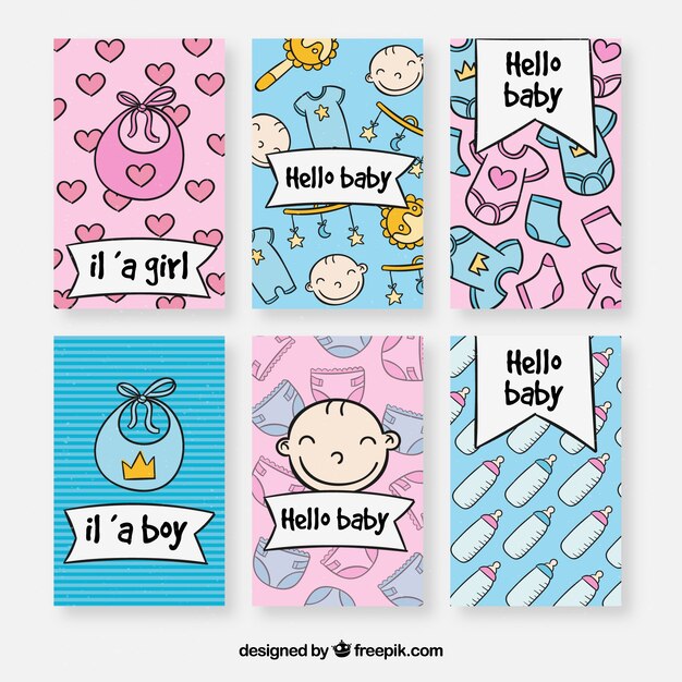 Seis plantillas de tarjetas de bienvenida al bebé