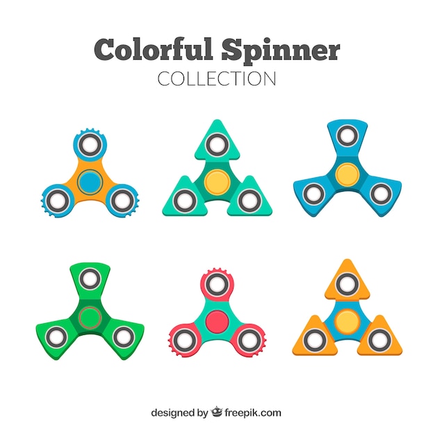 Seis spinners de colores en diseño plano