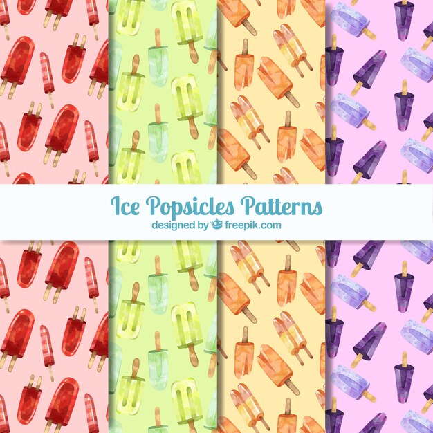 Selección de acuarela de cuatro patrones de helados decorativos