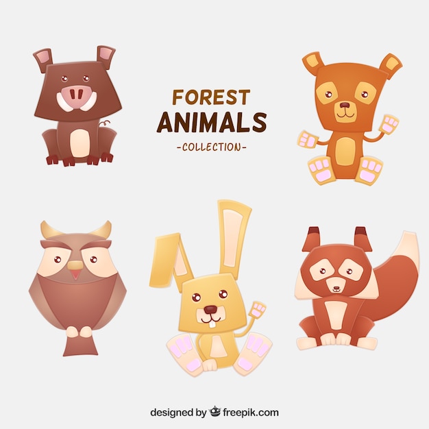 Vector gratuito selección de animales adorables del bosque en estilo geométrico