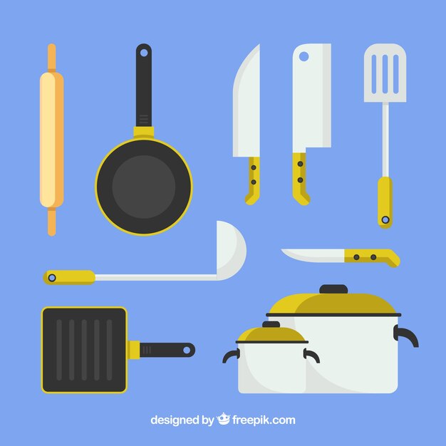 Selección de artículos de chef planos con detalles de color