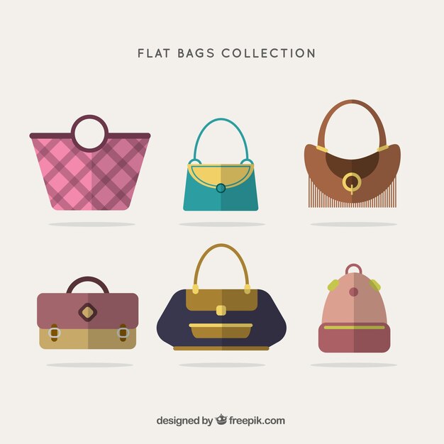 Selección de bolsos con estilo en diseño plano