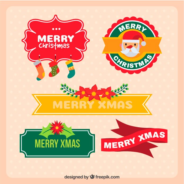 Selección de cintas con mensajes navideños y adornos 