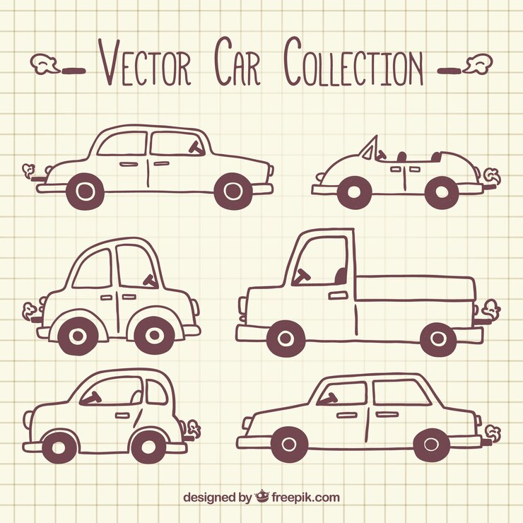 Vector gratuito selección de coches dibujados a mano