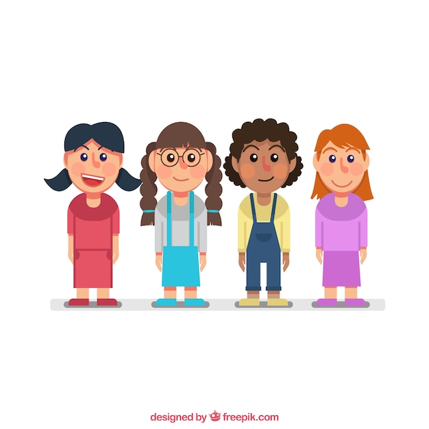 Vector gratuito selección de cuatro personajes de niñas sonrientes