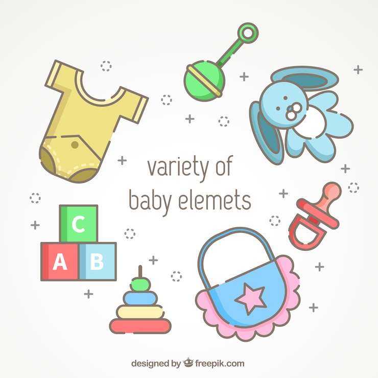 Vector gratuito selección de diferentes artículos para bebés