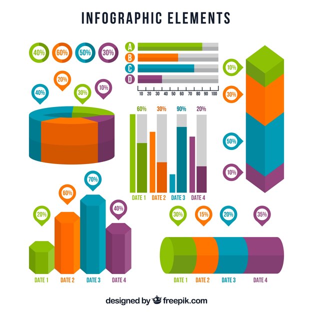Selección de elementos infográficos de color en diseño plano