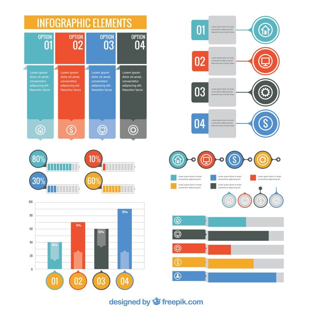 Selección de elementos infográficos en diseño plano