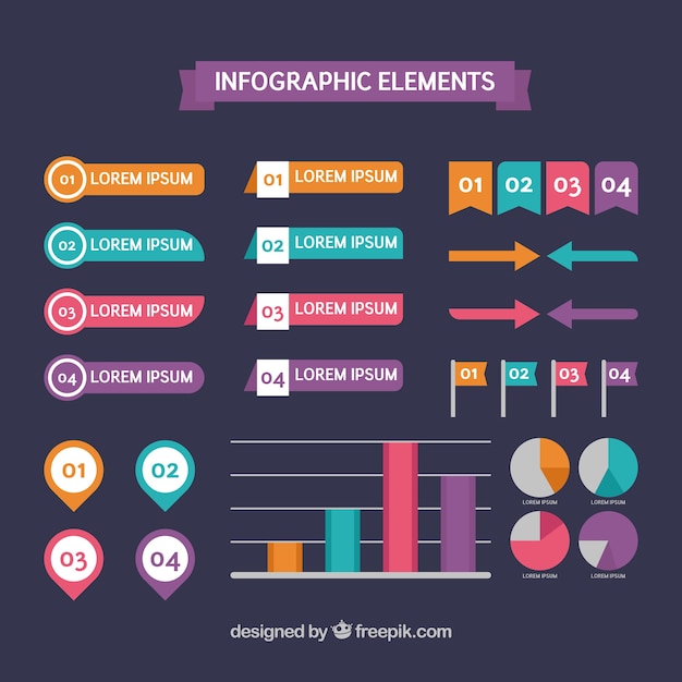 Vector gratuito selección de elementos infográficos útiles en diseño plano