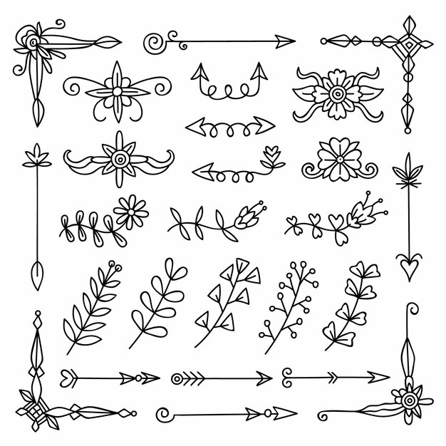 Selección de elementos ornamentales dibujados a mano