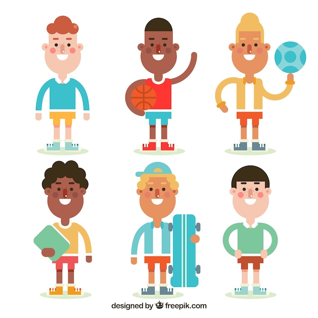 Vector gratuito selección fantástica de niños sonrientes con diferentes objetos