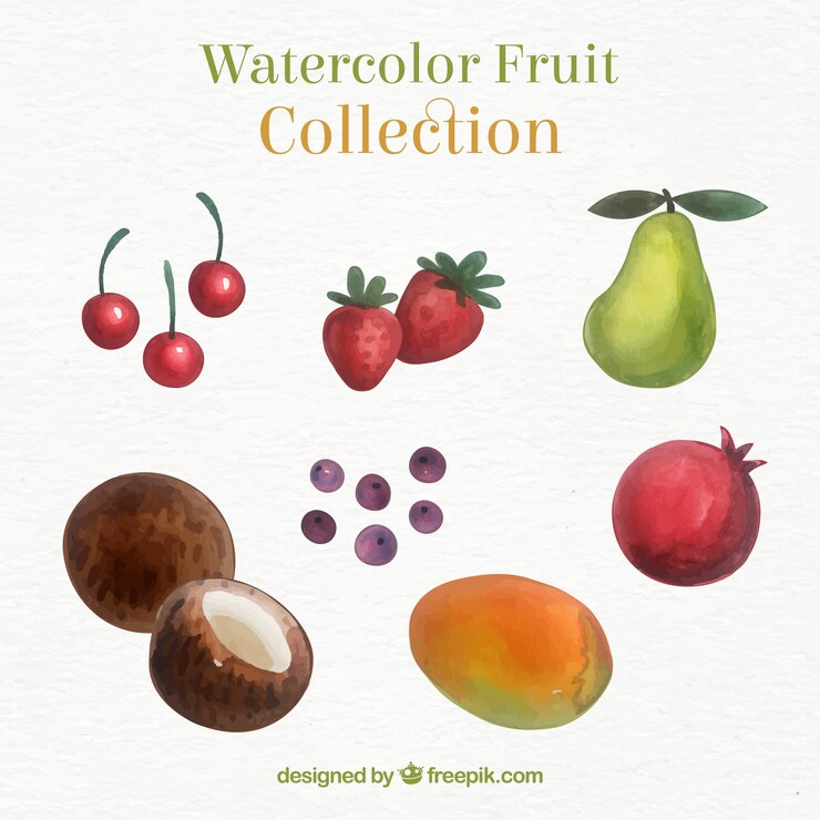 Vector gratuito selección de frutas deliciosas en estilo de acuarela
