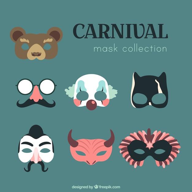 Vector gratuito selección de máscaras de carnaval con diferentes personajes