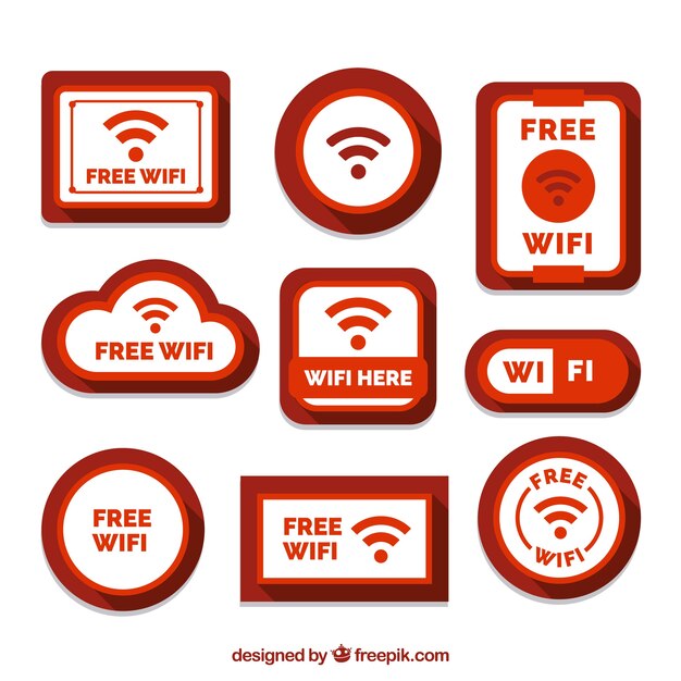 Selección de pegatinas wifi en tonos rojos
