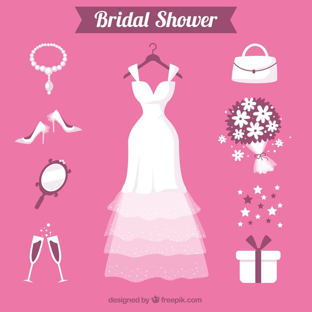 Selección plana de accesorios femeninos para la boda