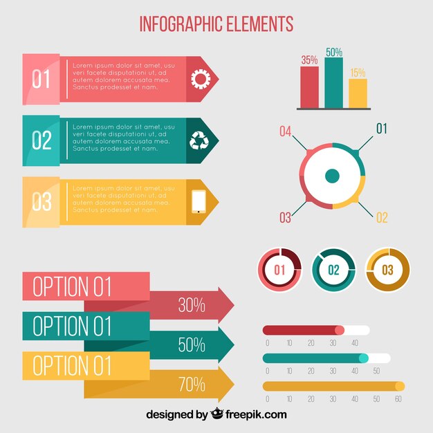 Selección plana de elementos de colores para infografías