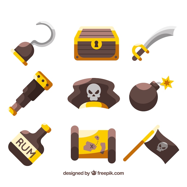 Vector gratuito selección plana de objetos piratas