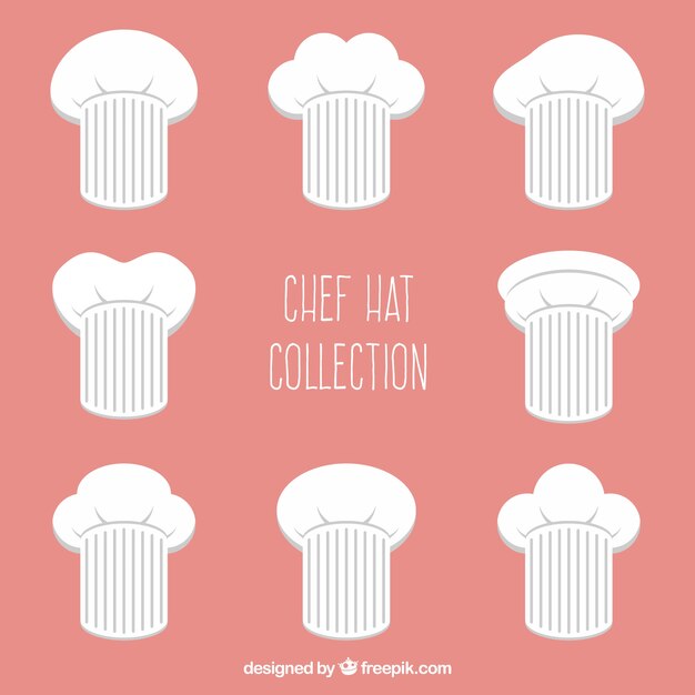 Selección plana de ocho gorros de chef geniales