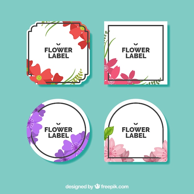Vector gratuito selección plana de pegatinas con flores de colores