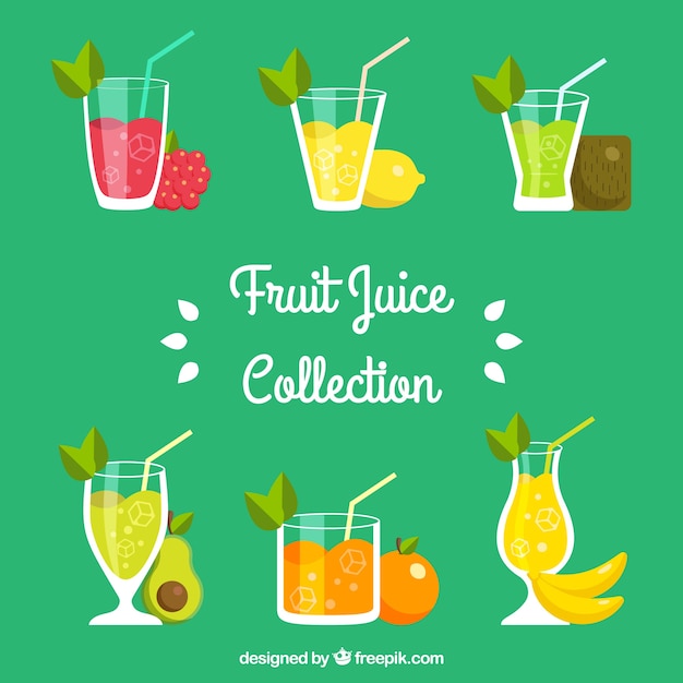 Vector gratuito selección plana de sabrosos zumos de fruta