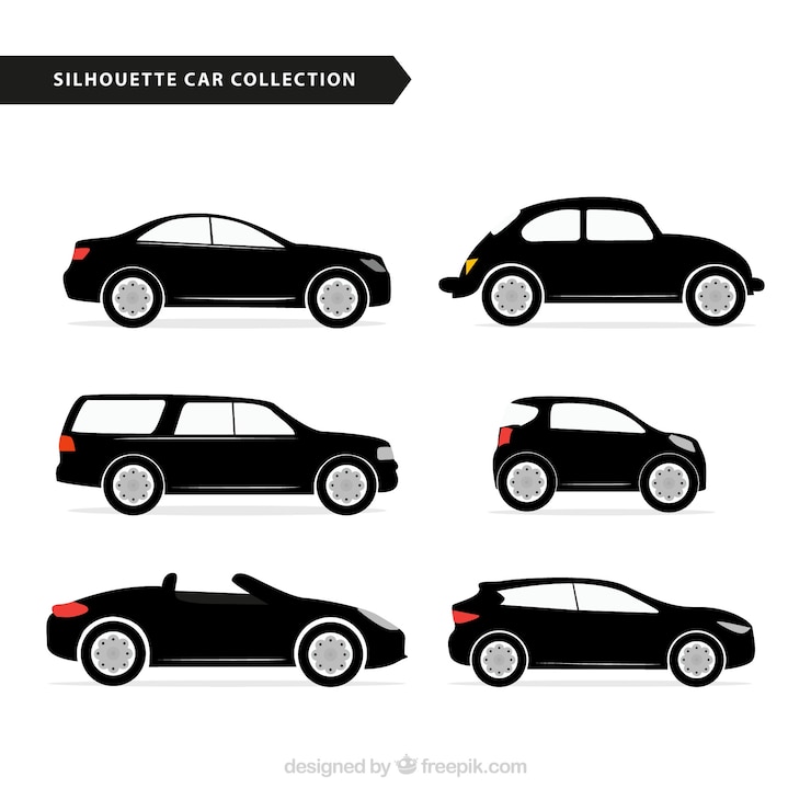 Vector gratuito selección de siluetas de coches con detalles de color
