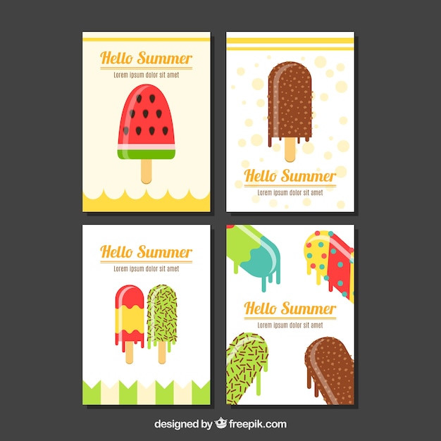 Selección de tarjetas planas con helados sabrosos