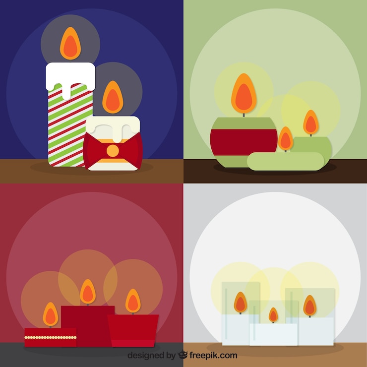 Vector gratuito selección de velas decorativas de colores para navidad