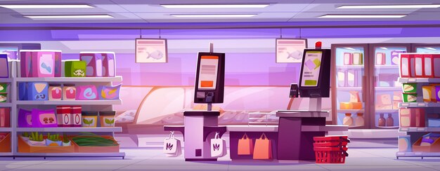 Self-service de los supermercados para la caja y el pago