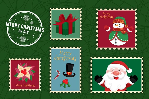 Sello de colección con artículos para navidad o tarjeta de año nuevo