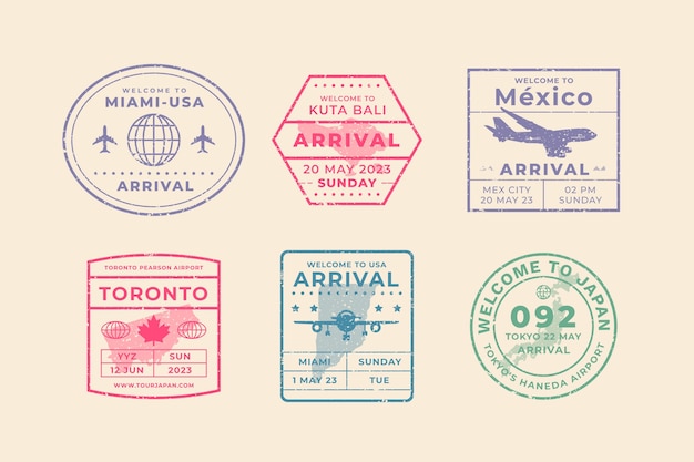 Vector gratuito sello de pasaporte de diseño plano