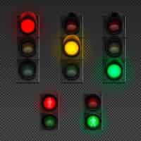 Vector gratuito semáforos icono transparente realista con semáforo para peatones y otros diferentes ilustración