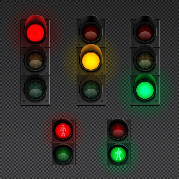 Semáforos icono transparente realista con semáforo para peatones y otros diferentes ilustración