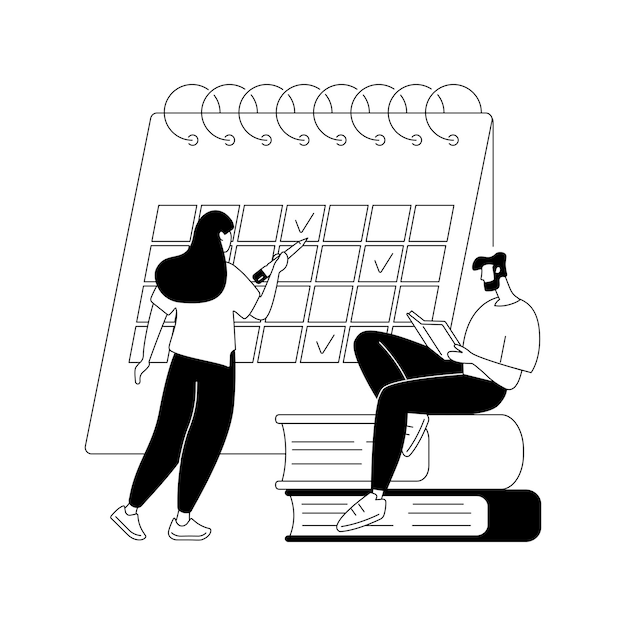 Semana de revisión concepto abstracto ilustración vectorial Horarios de revisión efectivos y planificación período de lectura semana de exámenes aprender todo lo que el estudiante en la biblioteca escribe notas metáfora abstracta