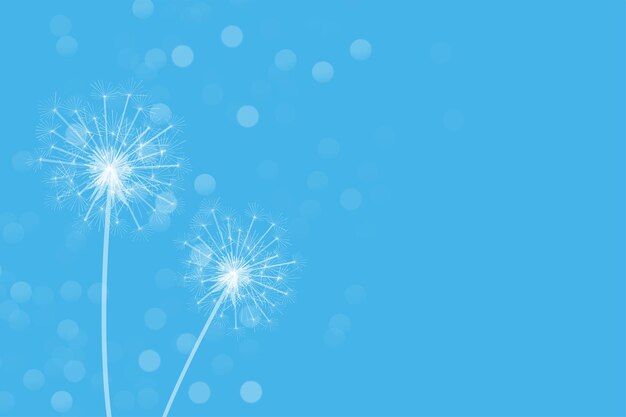 Semillas de flor de diente de león simple en vector de fondo azul bokeh