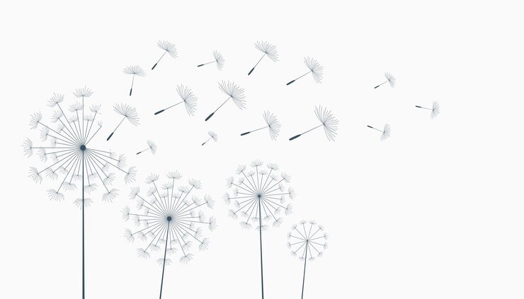 Vector gratuito las semillas de flores de diente de león volador hacen un vector de fondo de concepto de deseo