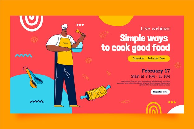 Seminario web de clase de cocina dibujado a mano