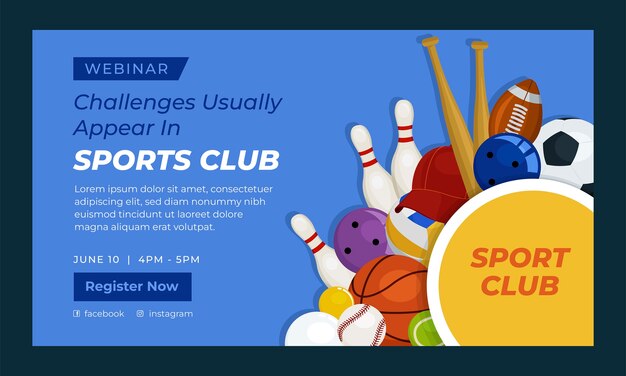 Seminario web de club deportivo de diseño plano