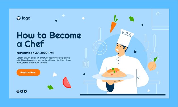 Seminario web de cocina de chef de diseño plano