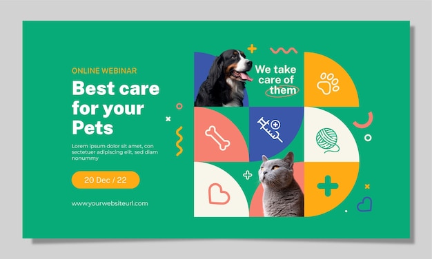 Vector gratuito seminario web de cuidado veterinario de diseño plano