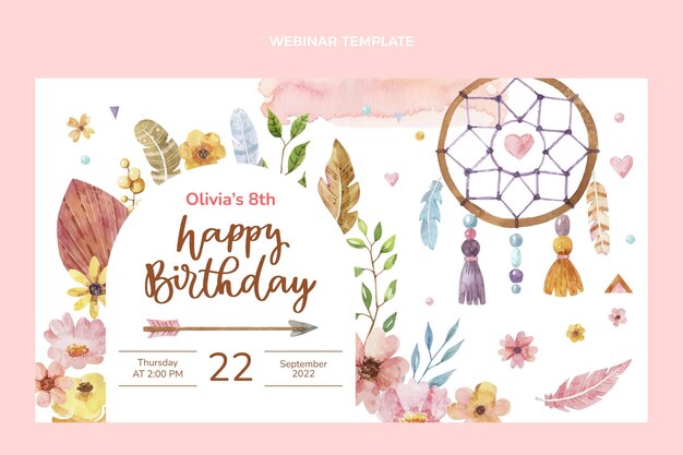 Seminario web de cumpleaños de acuarela boho