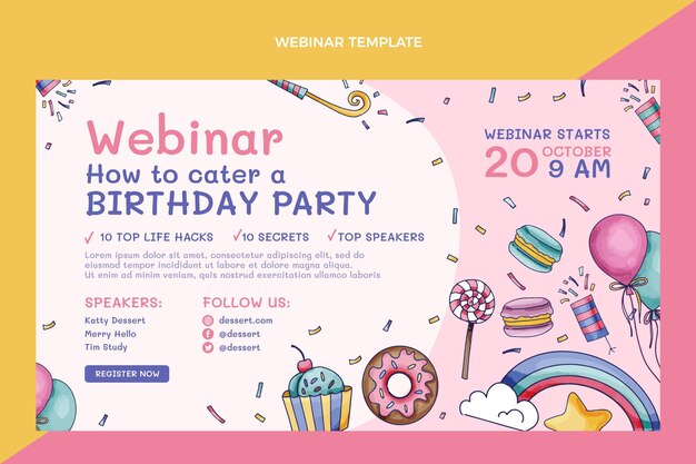 Seminario web de cumpleaños infantil dibujado a mano