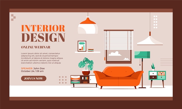 Vector gratuito seminario web de diseño de interiores dibujado a mano