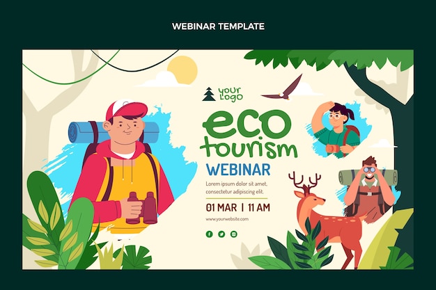 Seminario web de ecoturismo de diseño plano dibujado a mano