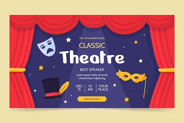 Vector gratuito seminario web de espectáculo de teatro dibujado a mano