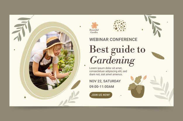 Seminario web de hobby de jardinería dibujado a mano