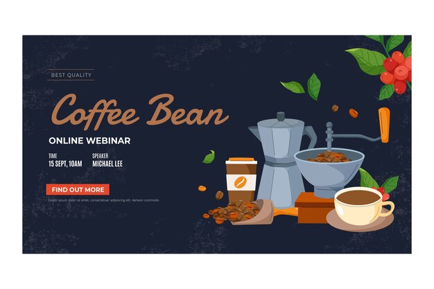 Seminario web de plantación de café dibujado a mano con plantas