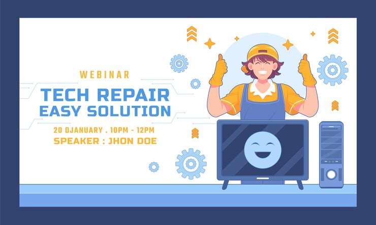 Vector gratuito seminario web de reparación de tecnología dibujado a mano