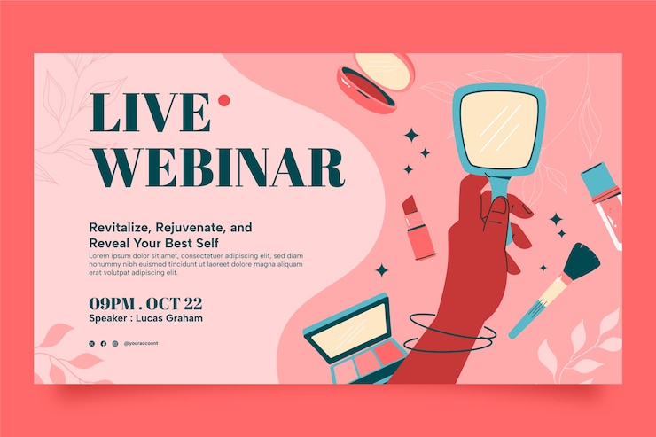 Vector gratuito seminario web de salón de belleza de diseño plano