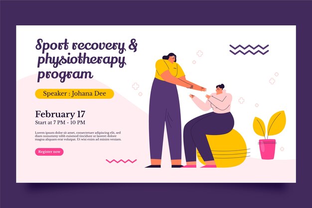 Seminario web de servicio de fisioterapia dibujado a mano.